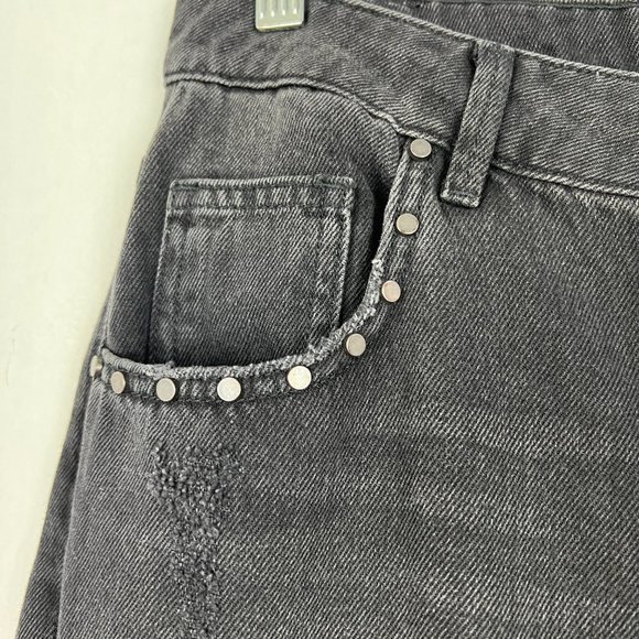 NWT Zara Relaxed Fit Distressed Studded Raw Hem Jeans Black Size 4 NEW D1664 - Picture 4 of 13